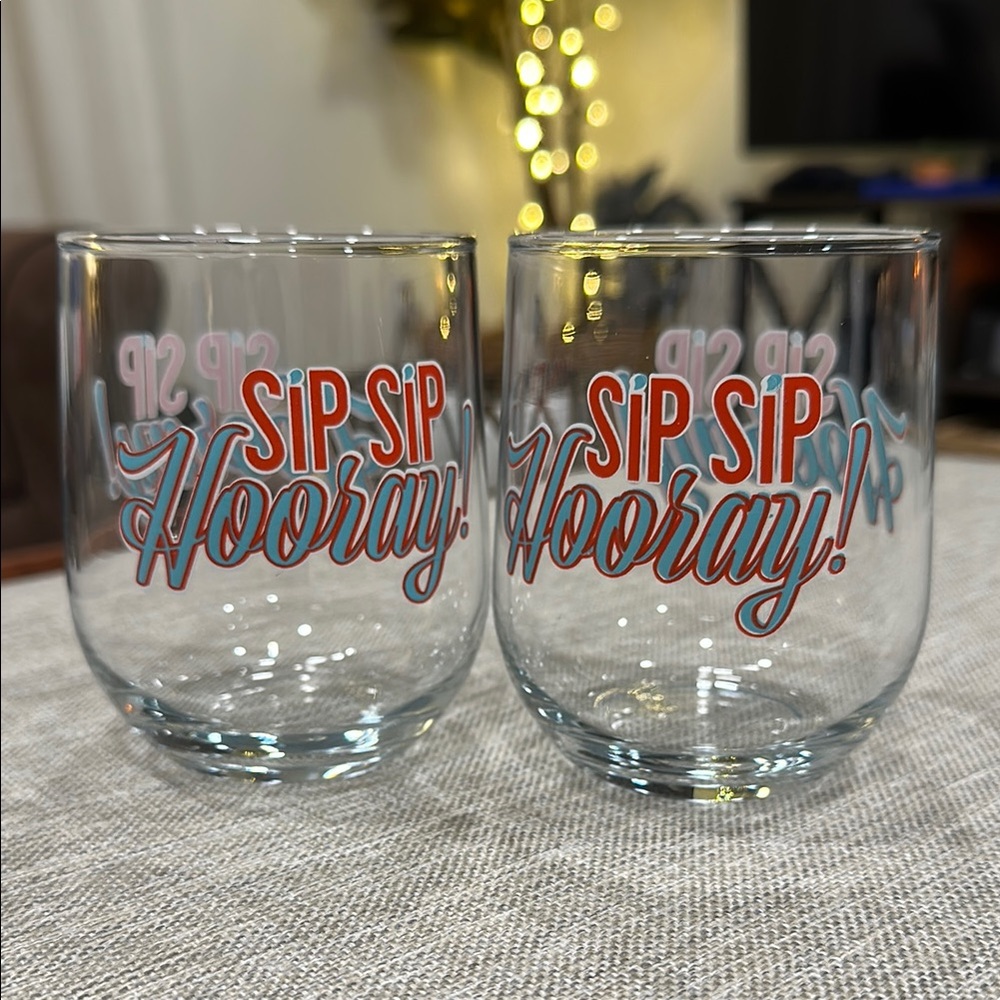 🍷🍷 Fun Sip Sip Hooray Stemless Wine Glasses